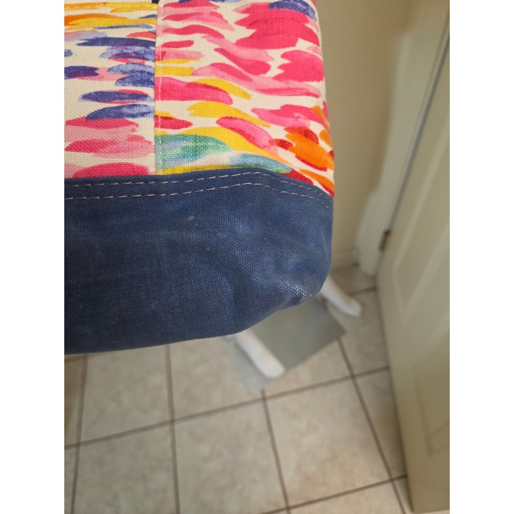 Lisa Maree Multi Color Abstract Canvas Tote Bag with Bamboo Handles and Pouch - Picture 9 of 13